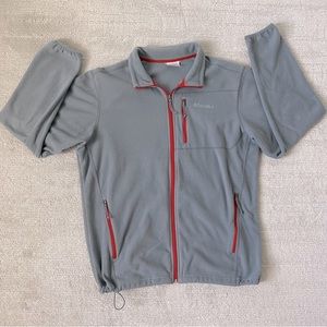 Columbia Fleece Zip Jacket, Gray and Red, Large